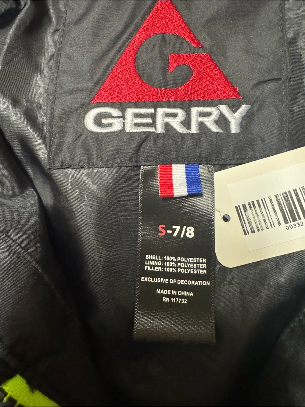 Gerry Boys Puffer Jacket Size S 7/8 Black Neon Green Zip Winter Coat
